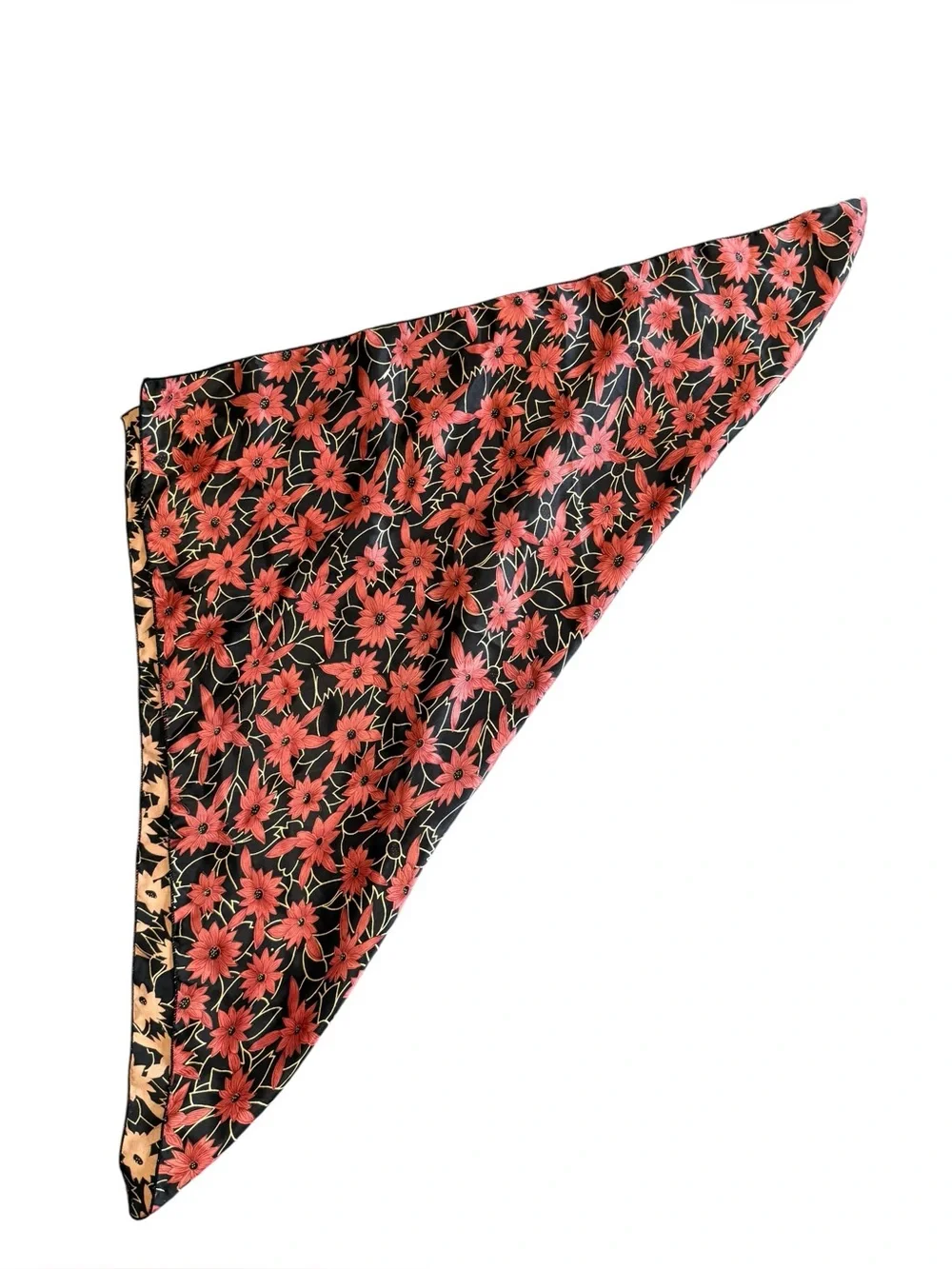 Black Floral Silk Scarf with Floral Print